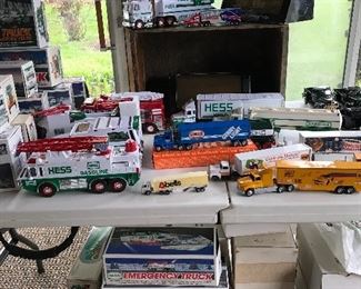 Vintage Hess cars and trucks some with banks