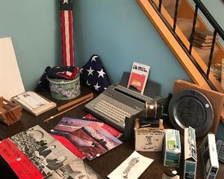Vintage American flags, Smith corona typewriter, Boston pencil sharpener and more