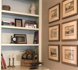 Framed and signed charcoal sketches, Decor