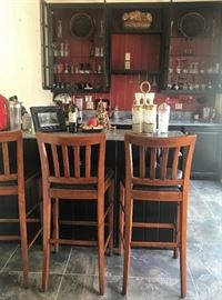 Set of 3 wooden barstools, Barware