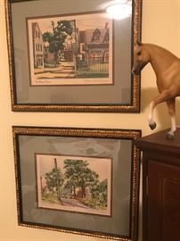 Signed William Mck. Spierer watercolor prints:The Corner Church and Going to Church