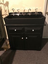 Vintage painted washstand, "Peace" stocking holders