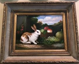 Rabbit: Oil on canvas signed J Harvey