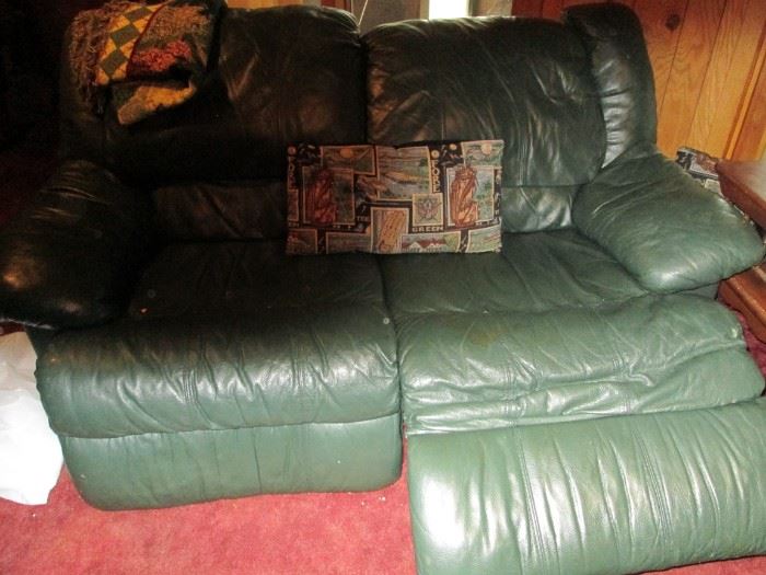 green leather double recliner 