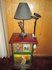 GOLF LAMP    CABINET   HAVEN'T HAD THIS MUCH GOLF COLLECTIBLES IN ONE HOME  BEFORE