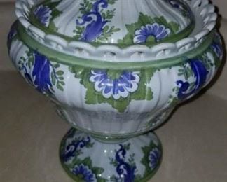 Faience Glazed Terra Cotta Compote Made in Italy for Heiselman Imports