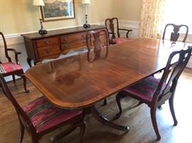 Davis Cabinet Co. cherry wood formal dining set with 6 chairs and 2 leaves