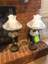 These hurricane style table lamps are gorgeous