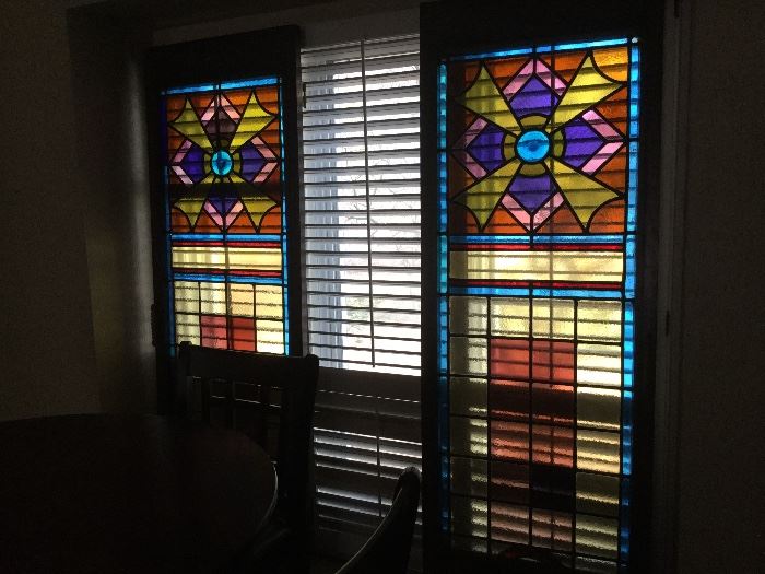 Custom Doors made from Stained glass imported from mid-1940’s Austrian Church. Each door measures 28” wide x 80” high