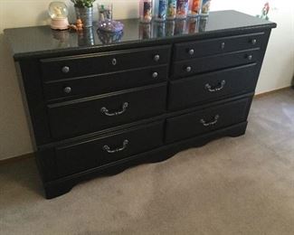 Black Wood Triple Dresser: 61” wide x 16” deep x 34” high