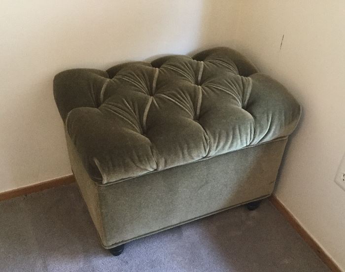 Olive green velvet storage ottoman