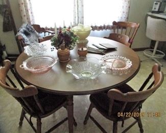 Tell City Maple Dining Table with 6 Chairs, Bar Stools, Depression Glassware, Pressed Glassware, Moon/Star Collection....etc. 