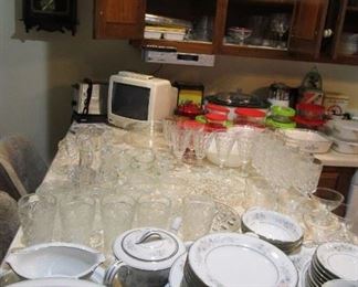 Noritake China Set, Glassware, Small Tv, Small Appliances, Under-Counter AM-FM/Tape Radio...et.