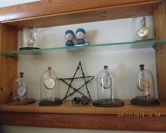 Collection of Vintage pocket watches in glass dome's...