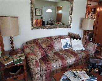 Sofa, Maple End Tables, Lamps, Hendersonville History Item, Mirrors, etc. 