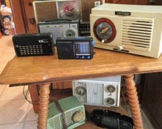 Antique Oak Table loaded with Vintage 50's 60's 70's Radio's.....