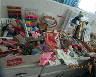 Sewing Machine (Singer), Threads, Notions, Scissors, Accessories... Quilting materials,etc......