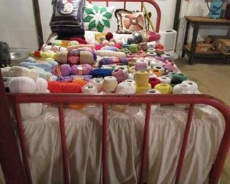 Antique Iron Double Bed loaded with yarn, thread's... US. 
