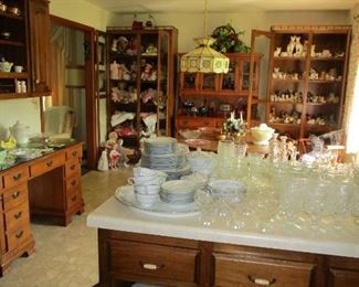 2 Kitchens in this home.....Left Side is glass enclosed cabinet is loaded with Beautiful DOLL Collection.. German, Vintage & Antique Dolls... Great looking Maple Hutch, Red Moon/Star Collection Glassware, HUGE Cat Collection  to the right side of Hutch LOADED with Cat Collection...Make plans to spend time with us at this 4 Day Sale.... All must be SOLD to settle the Estate......Cash Only...