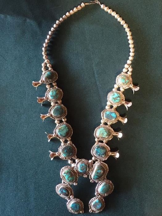 Stunning turquoise & silver squash blossom  necklaces- Must see.