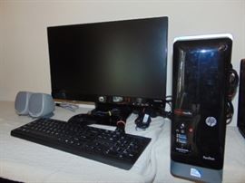 Computer, monitor, and keyboard.  Window 10