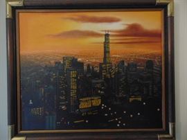 Oil Painting of Chicago skyline.