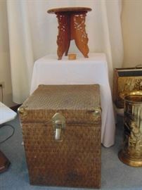 Wicker file chest and East Indian stool
