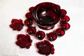 Cranberry  glass punch set 