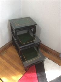 Embossed Leather and Glass Top Side Table