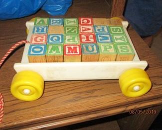 vintage wagon with blocks toy