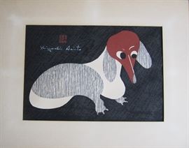 Kiyoshi Saito Dachshund woodblock - 17'x12'