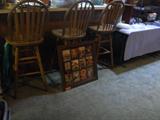 3 wood Bar Stools..& vtg Home Interior Picture