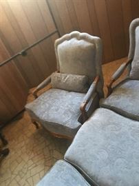 Baker matching pair living room chairs with foot stools