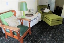 two chairs white storage unit