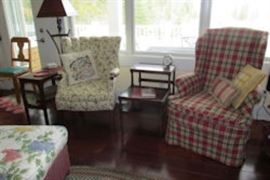 upholstered chairs end tables