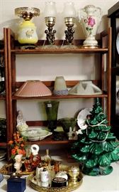 VINTAGE LAMPS BASES, SHADES, PERFUMES & CERAMIC CHRISTMAS TREE