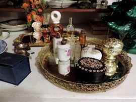 VINTAGE MIRROR TRAY AND PERFUMES
