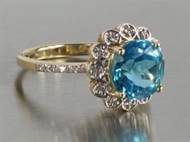 Natural Swiss Topaz and Diamond Ring in 14k Yellow Gold
