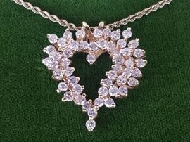3 CT Bright White Diamond Heart Shaped Pendant and Necklace in 14k Gold

