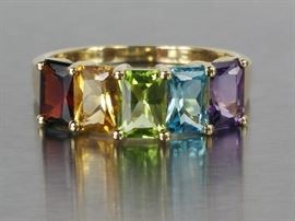 Ladies Multi-Colored Gemstone Estate Ring set in 14k Yellow Gold
