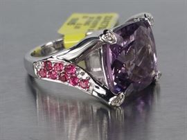 Beautiful Amethyst and Pink Sapphire Sterling Silver Ring
