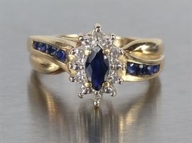 Natural Sapphire and Diamond Estate Ring in 10k Yellow Gold
