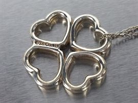 Tiffany & Co Four Leaf Clover Heart Sterling Silver Estate Necklace
