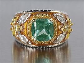 Beautifully Designed Mint Beryl Estate Ring in Sterling Silver
