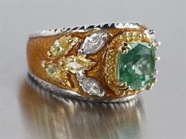 Beautifully Designed Mint Beryl Estate Ring in Sterling Silver
