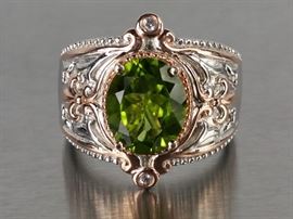 Fantastic Peridot Designer Estate Ring in Sterling Silver
