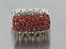 Intricately Designed Gem en Vogue Garnet Estate Ring in Sterling Silver

