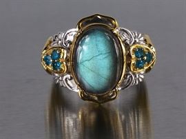 Gems en Vogue Labradorite Designer Estate Ring in Sterling Silver
