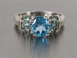 Blue Topaz Ladies Estate Ring in Sterling Silver
