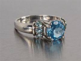 Blue Topaz Ladies Estate Ring in Sterling Silver
